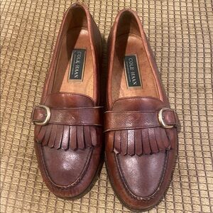 Cole Haan Brown Leather Penny Loafers with Fringe